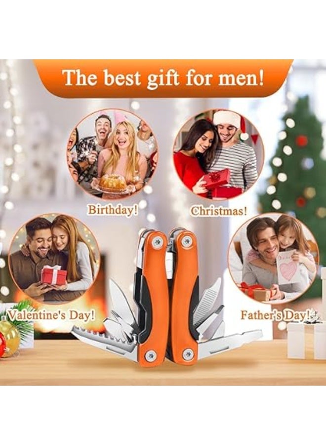 زرادية قابلة للطي متعددة الاغراض من الستانلس ستيل للتخييم والانشطة اليدوية وصيد الاسماك (برتقالي) - Image 3